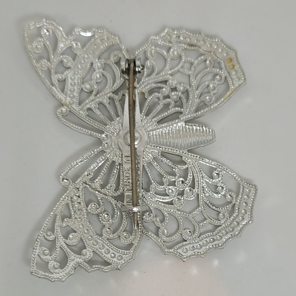Silver Filagree Butterfly with Rhinestone - Vintage - Picture 6 of 16